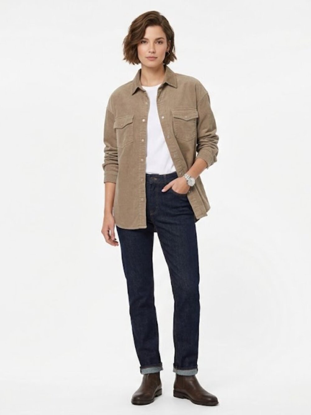 Mavi Livia Corduroy Snap Button Oversized Shirt Jacket L